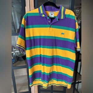 Perlis mardi gras polo shirt short sleeve LSU New Orleans striped crawfish